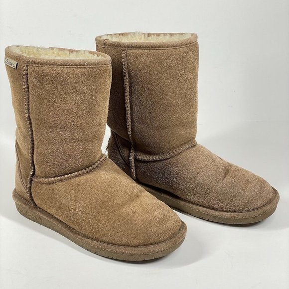 Women’s Bearpaw Emma Short Boots Size 7 Suede Upper Sheepskin Wool Lined Pull On - Picture 5 of 14